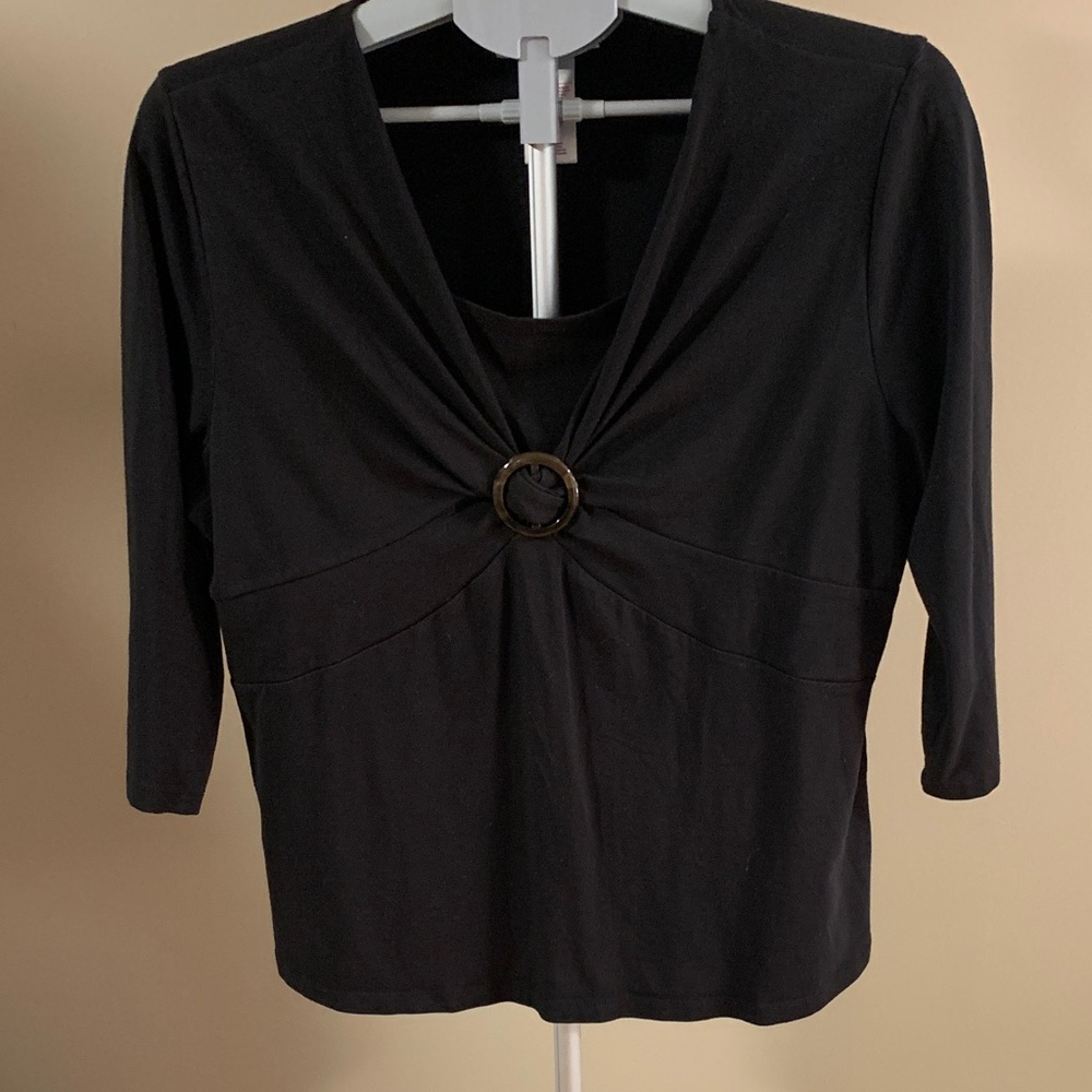 JM Collection Black Top with Ring Accent